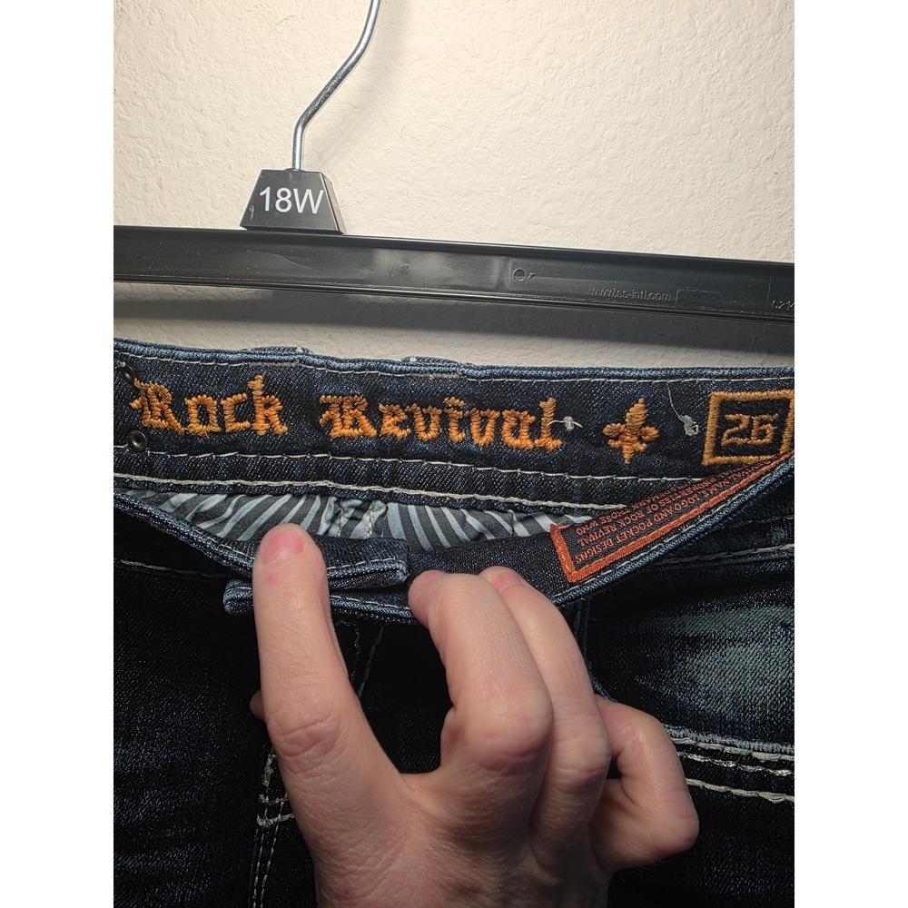 Rock Revival Jeans Women Size 26 Straight Leg Dark Wash Embellished Pockets - Picture 4 of 7